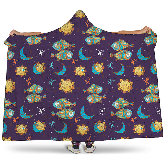Cute Cartoon Pisces Pattern Print Hooded Blanket