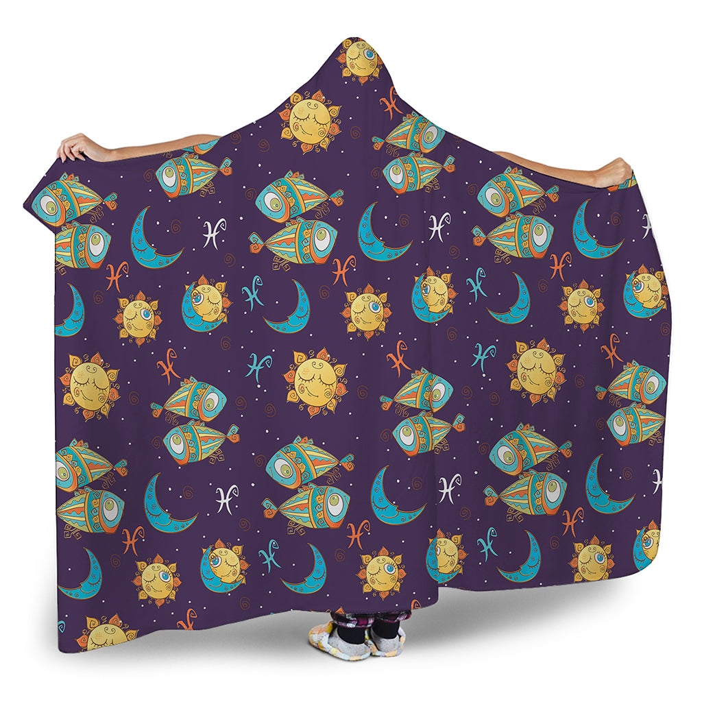 Cute Cartoon Pisces Pattern Print Hooded Blanket