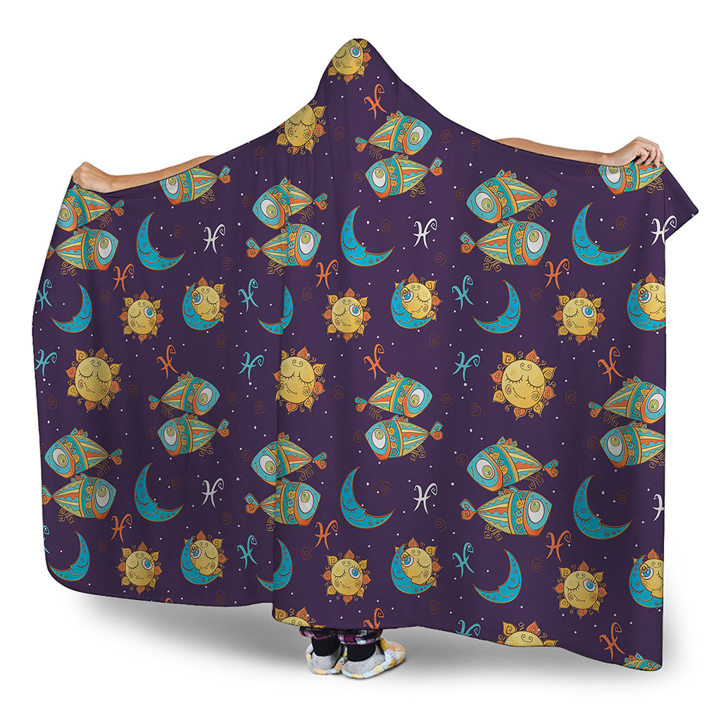 Cute Cartoon Pisces Pattern Print Hooded Blanket