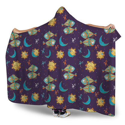 Cute Cartoon Pisces Pattern Print Hooded Blanket