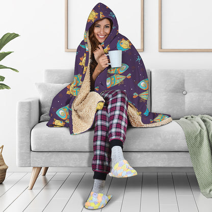 Cute Cartoon Pisces Pattern Print Hooded Blanket