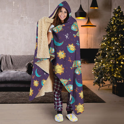 Cute Cartoon Pisces Pattern Print Hooded Blanket