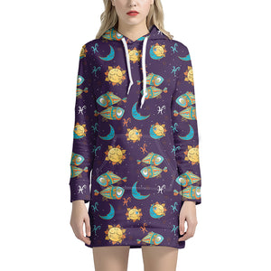 Cute Cartoon Pisces Pattern Print Hoodie Dress