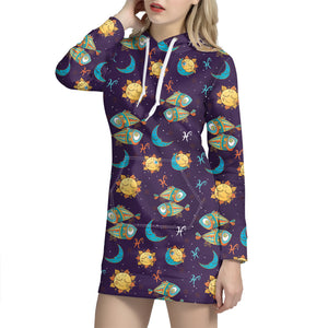 Cute Cartoon Pisces Pattern Print Hoodie Dress