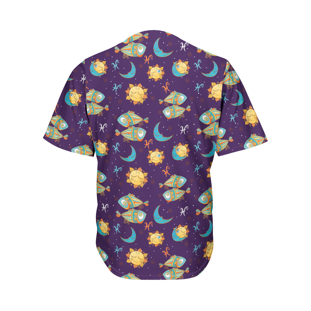 Cute Cartoon Pisces Pattern Print Men's Baseball Jersey