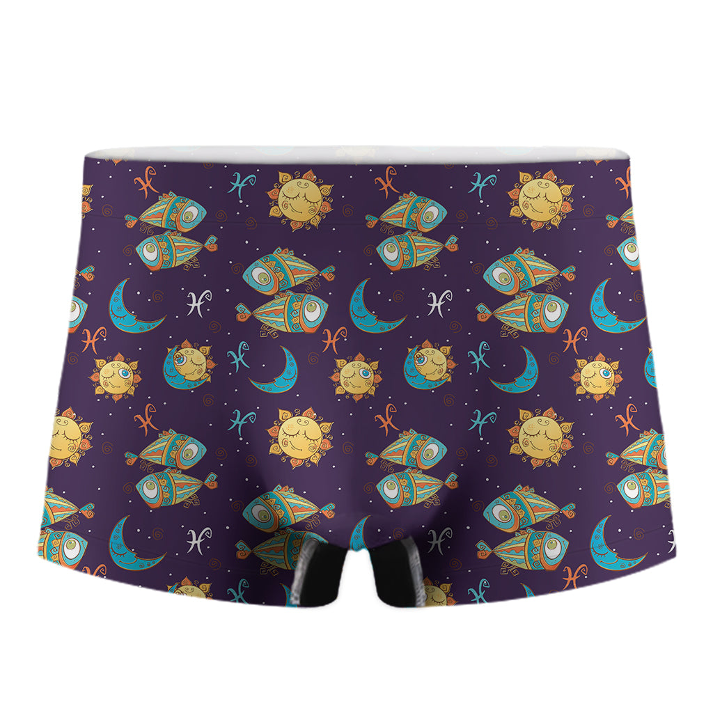 Cute Cartoon Pisces Pattern Print Men's Boxer Briefs