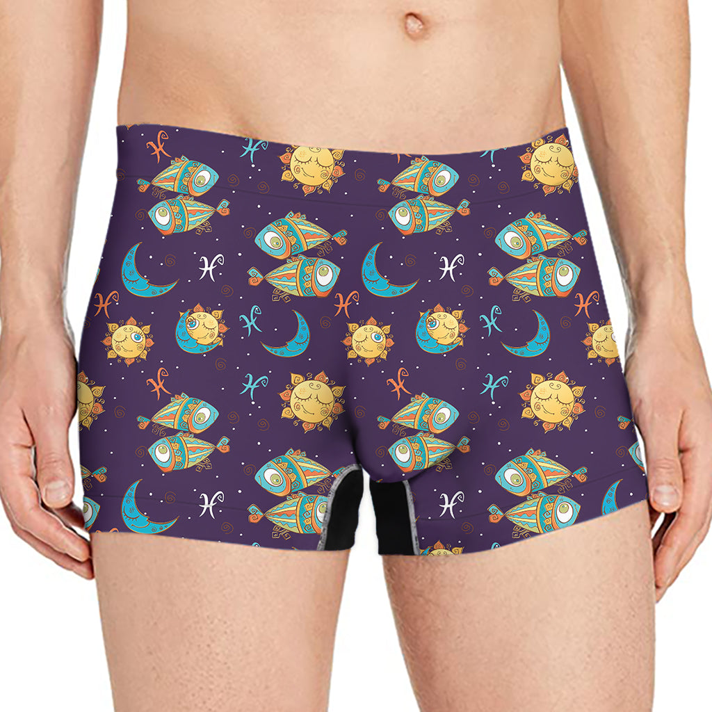 Cute Cartoon Pisces Pattern Print Men's Boxer Briefs