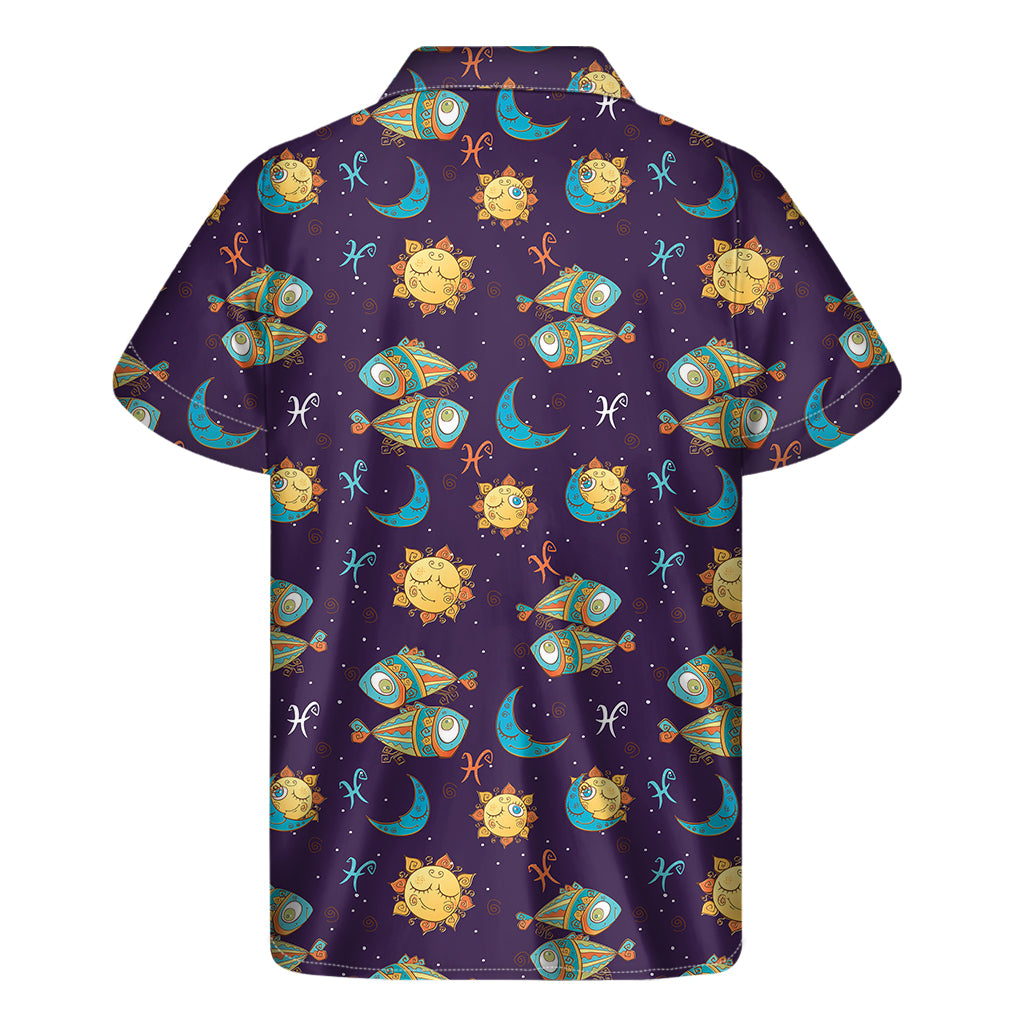 Cute Cartoon Pisces Pattern Print Men's Short Sleeve Shirt