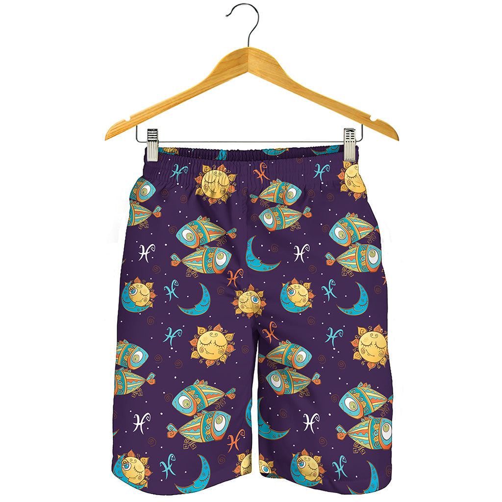 Cute Cartoon Pisces Pattern Print Men's Shorts