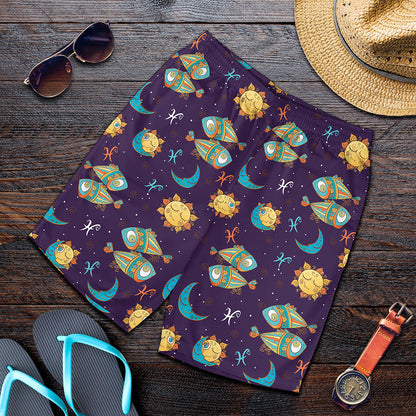 Cute Cartoon Pisces Pattern Print Men's Shorts