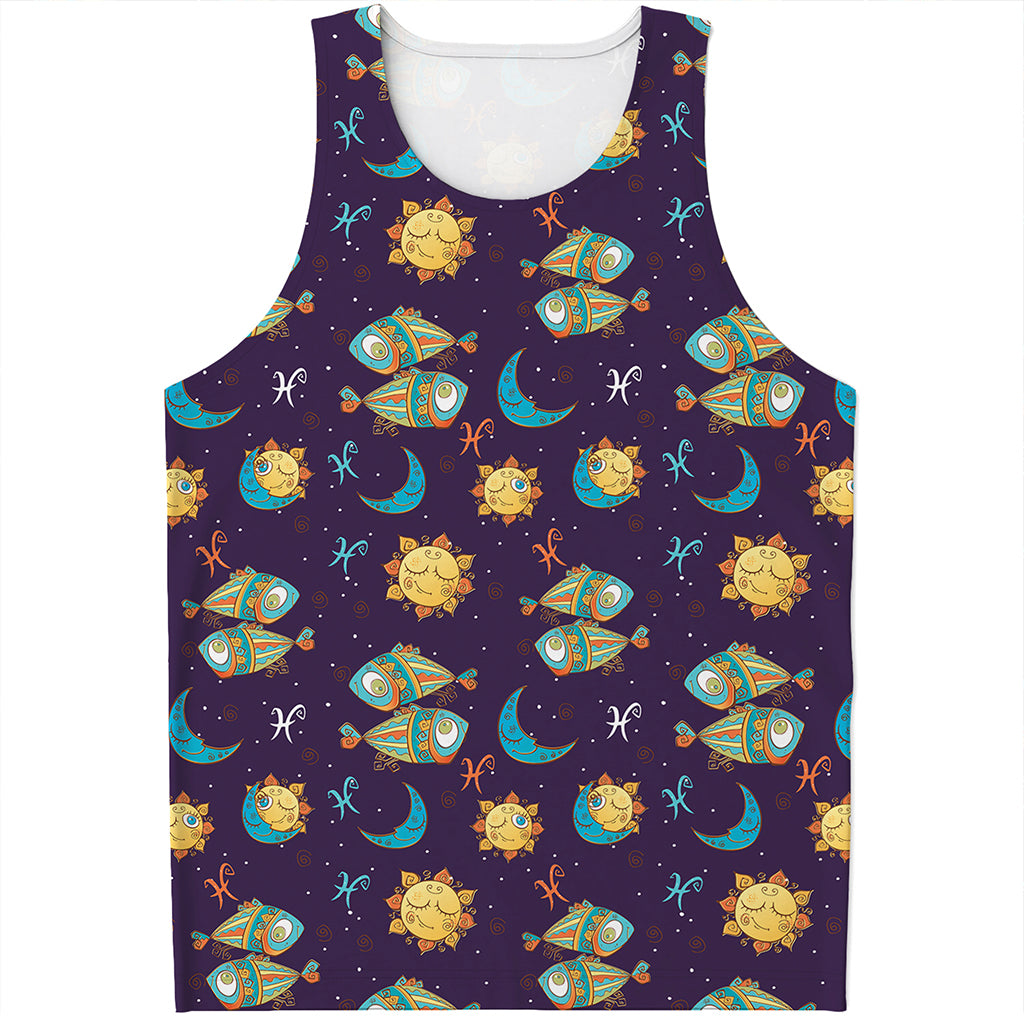 Cute Cartoon Pisces Pattern Print Men's Tank Top