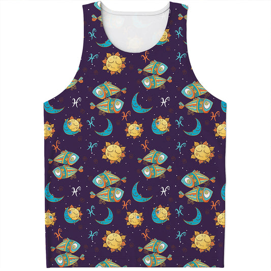 Cute Cartoon Pisces Pattern Print Men's Tank Top