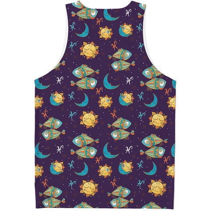 Cute Cartoon Pisces Pattern Print Men's Tank Top