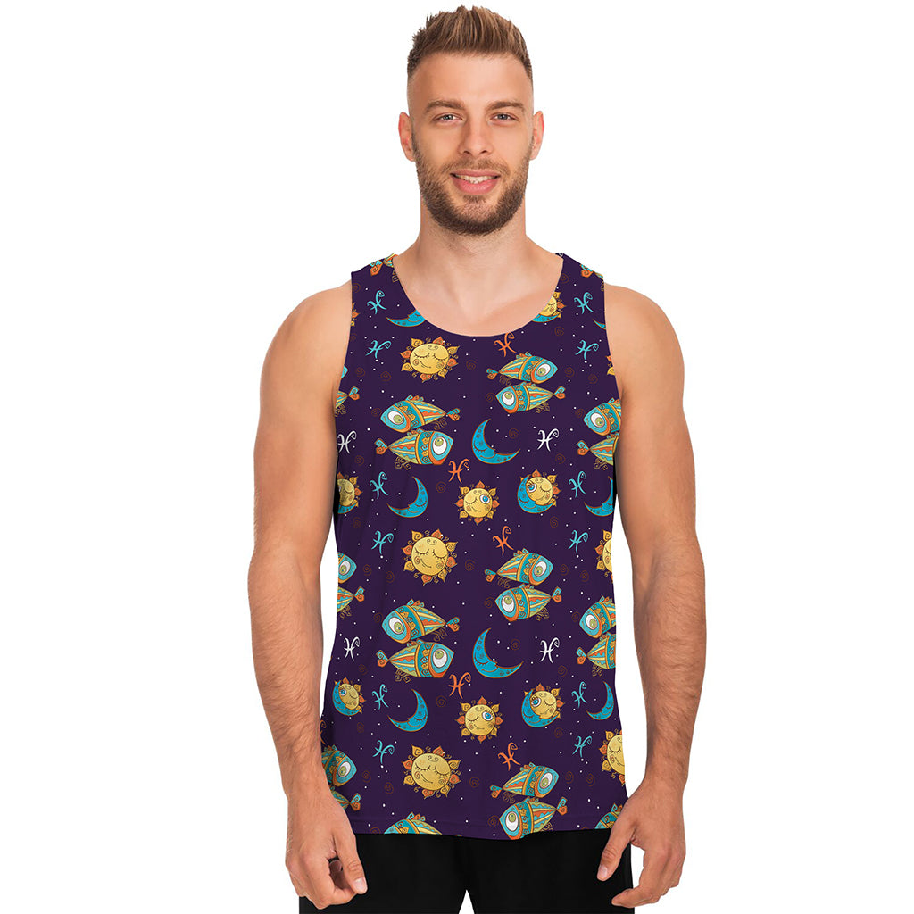 Cute Cartoon Pisces Pattern Print Men's Tank Top