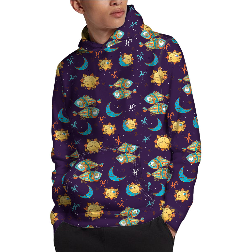 Cute Cartoon Pisces Pattern Print Pullover Hoodie