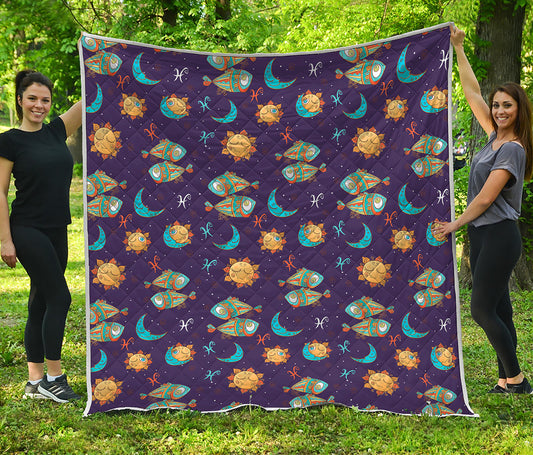 Cute Cartoon Pisces Pattern Print Quilt