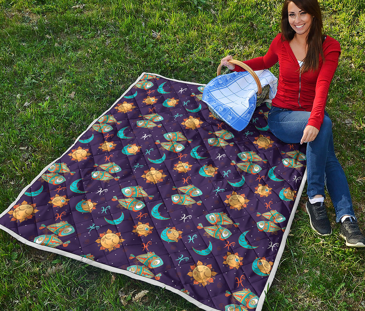 Cute Cartoon Pisces Pattern Print Quilt