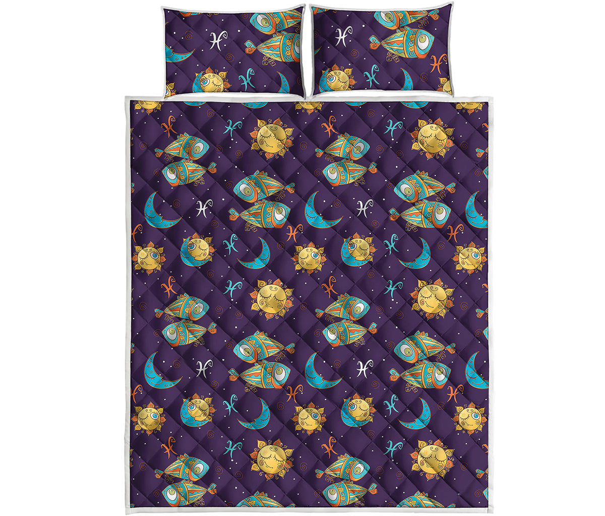 Cute Cartoon Pisces Pattern Print Quilt Bed Set