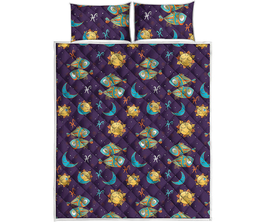 Cute Cartoon Pisces Pattern Print Quilt Bed Set