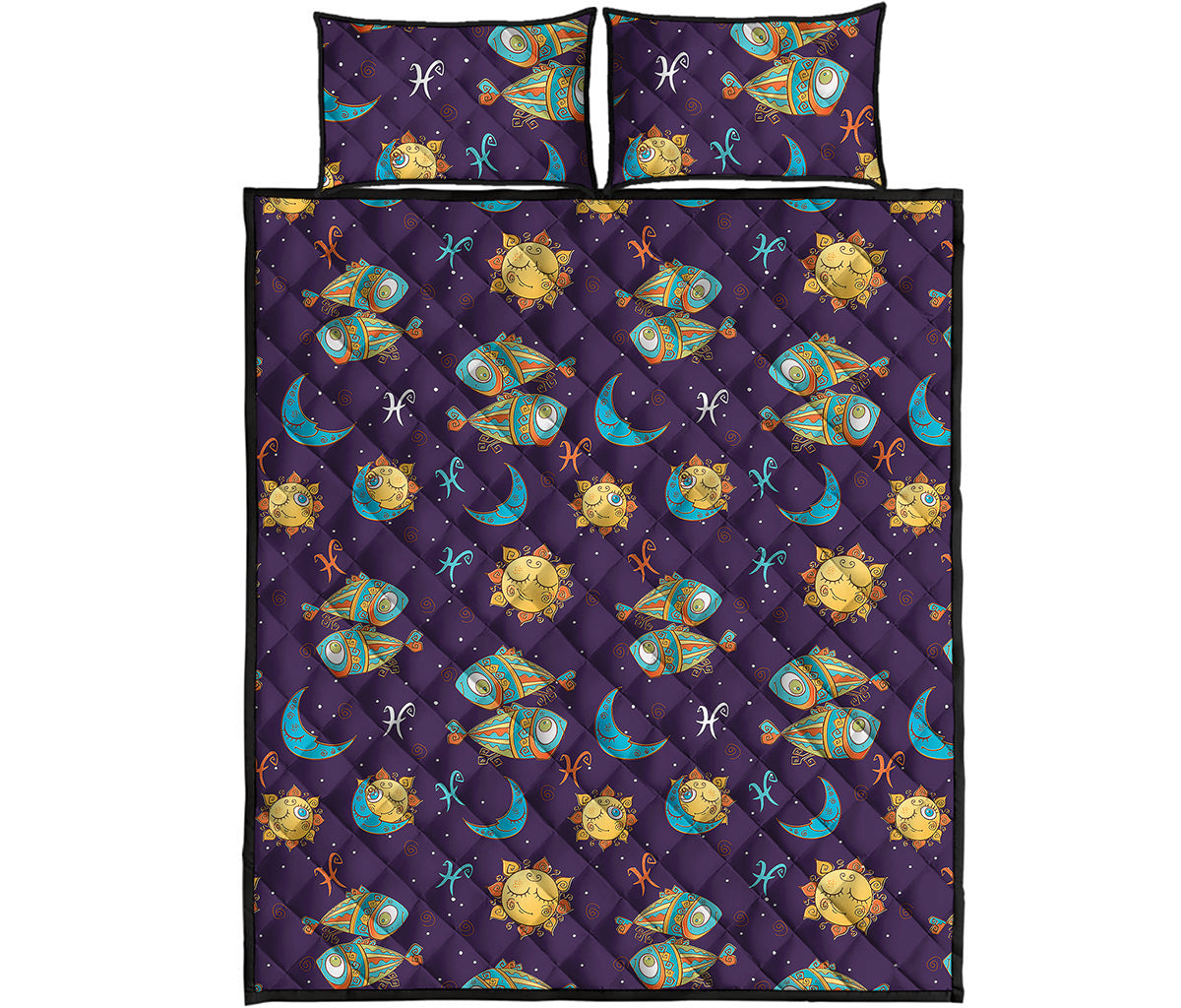Cute Cartoon Pisces Pattern Print Quilt Bed Set