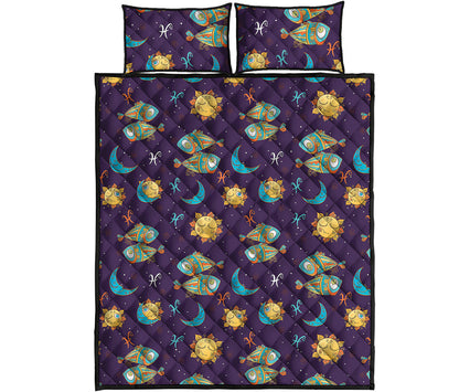 Cute Cartoon Pisces Pattern Print Quilt Bed Set