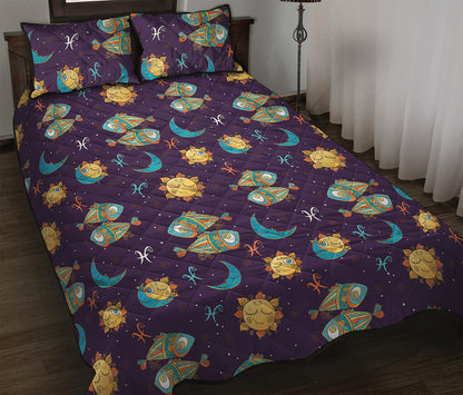 Cute Cartoon Pisces Pattern Print Quilt Bed Set