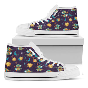 Cute Cartoon Pisces Pattern Print White High Top Shoes