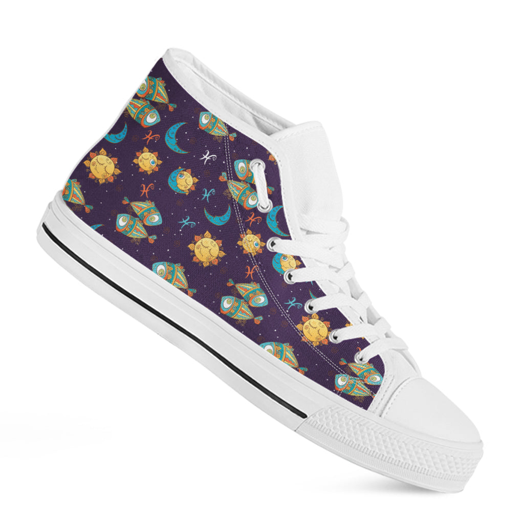 Cute Cartoon Pisces Pattern Print White High Top Shoes