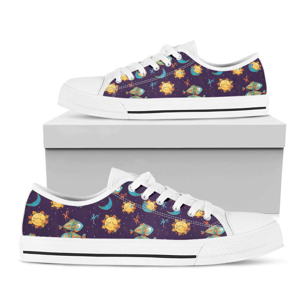 Cute Cartoon Pisces Pattern Print White Low Top Shoes