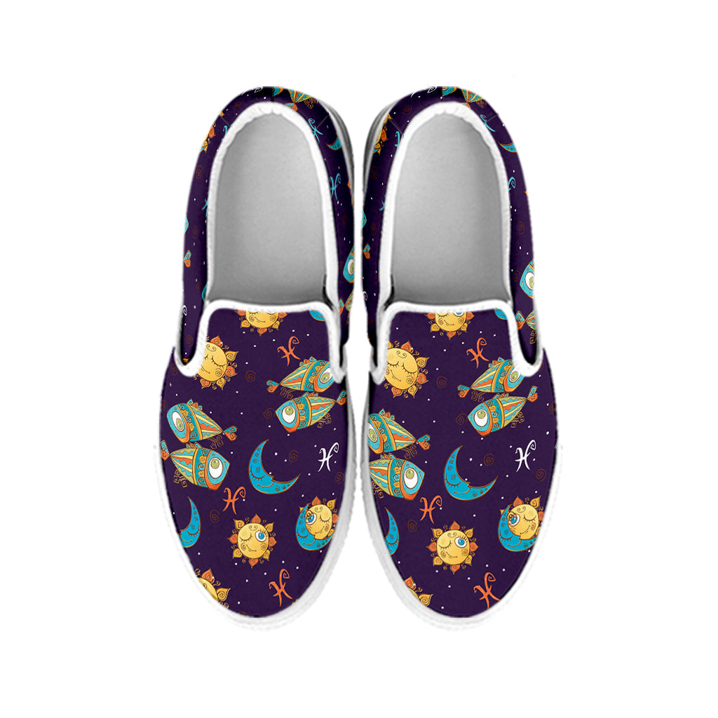 Cute Cartoon Pisces Pattern Print White Slip On Shoes