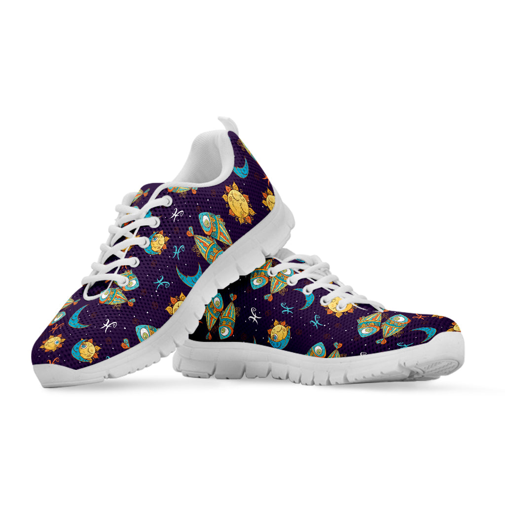 Cute Cartoon Pisces Pattern Print White Sneakers