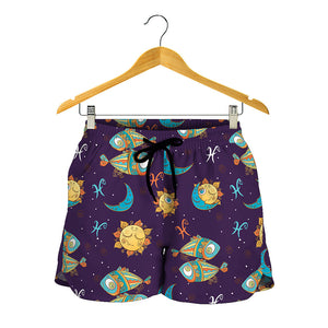 Cute Cartoon Pisces Pattern Print Women's Shorts