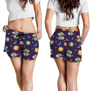 Cute Cartoon Pisces Pattern Print Women's Shorts