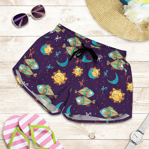 Cute Cartoon Pisces Pattern Print Women's Shorts