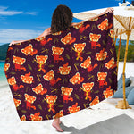 Cute Cartoon Red Panda Pattern Print Beach Sarong Wrap