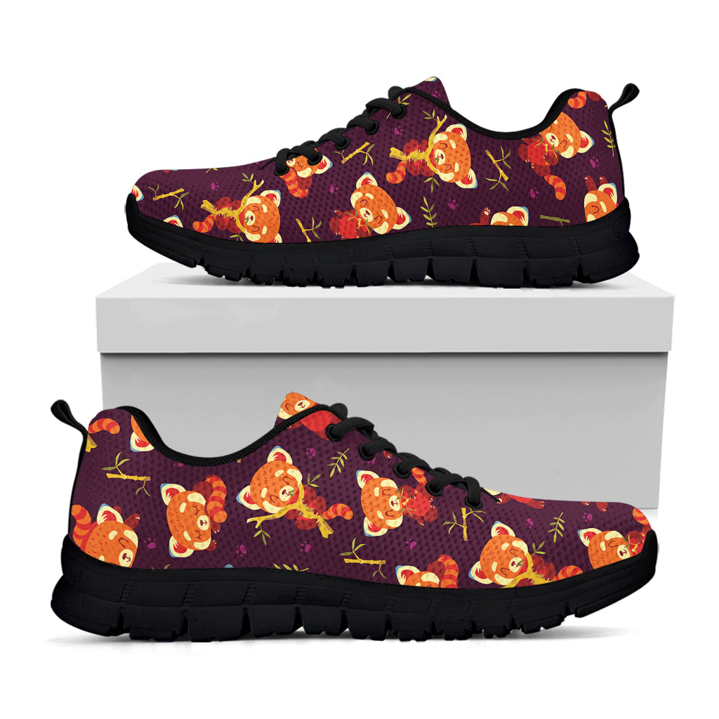 Cute Cartoon Red Panda Pattern Print Black Sneakers
