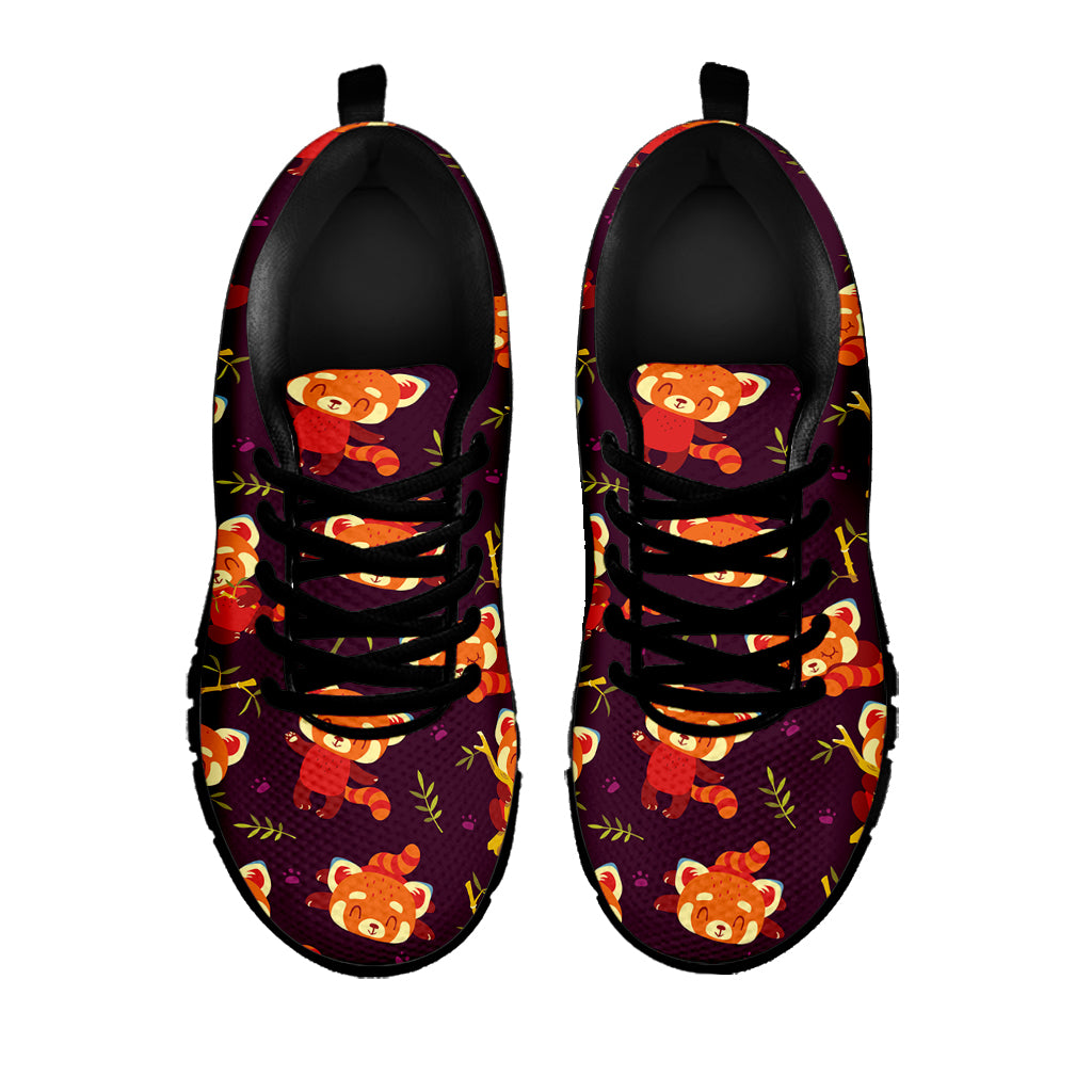 Cute Cartoon Red Panda Pattern Print Black Sneakers