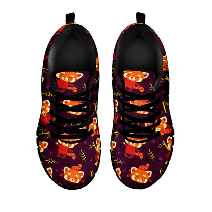 Cute Cartoon Red Panda Pattern Print Black Sneakers