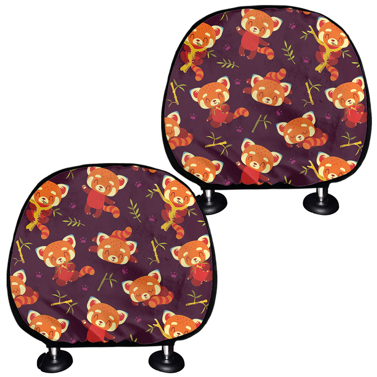 Cute Cartoon Red Panda Pattern Print Car Headrest Covers