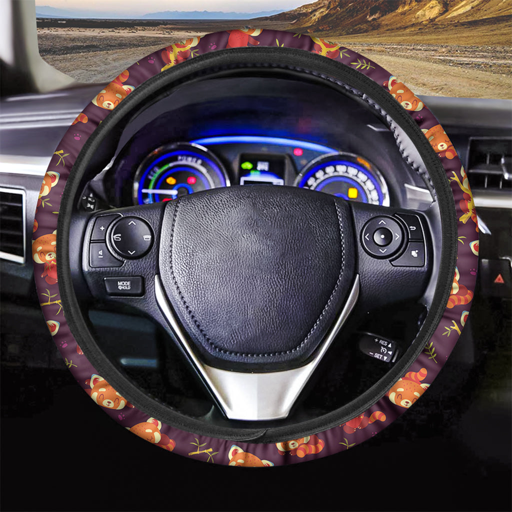 Cute Cartoon Red Panda Pattern Print Car Steering Wheel Cover