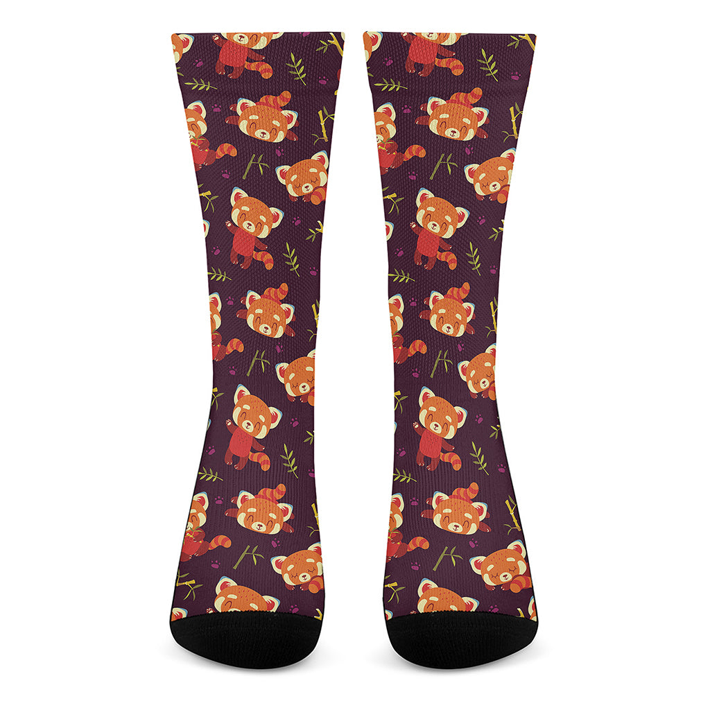 Cute Cartoon Red Panda Pattern Print Crew Socks