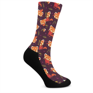 Cute Cartoon Red Panda Pattern Print Crew Socks