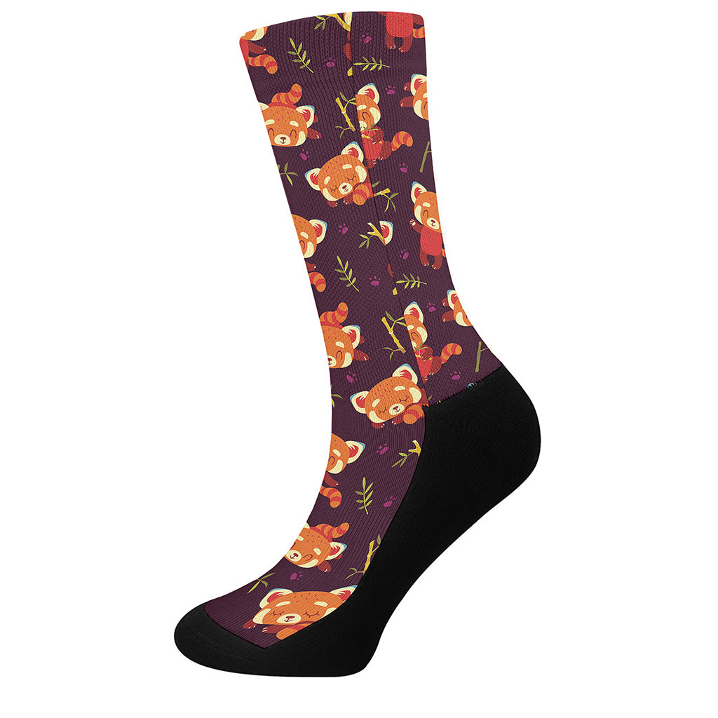 Cute Cartoon Red Panda Pattern Print Crew Socks