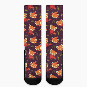 Cute Cartoon Red Panda Pattern Print Crew Socks