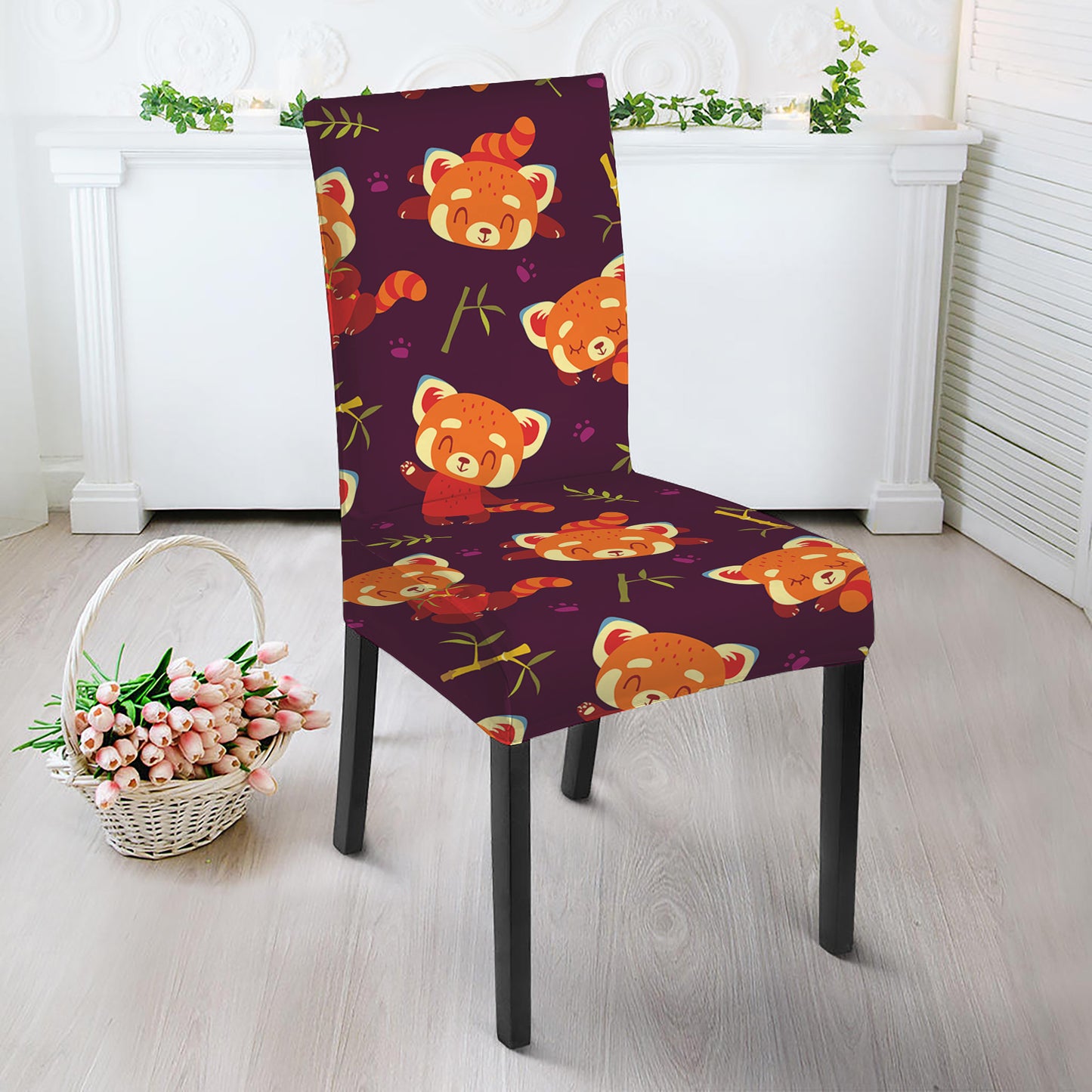 Cute Cartoon Red Panda Pattern Print Dining Chair Slipcover