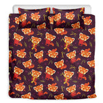 Cute Cartoon Red Panda Pattern Print Duvet Cover Bedding Set