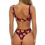 Cute Cartoon Red Panda Pattern Print Front Bow Tie Bikini