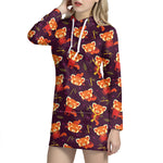 Cute Cartoon Red Panda Pattern Print Hoodie Dress