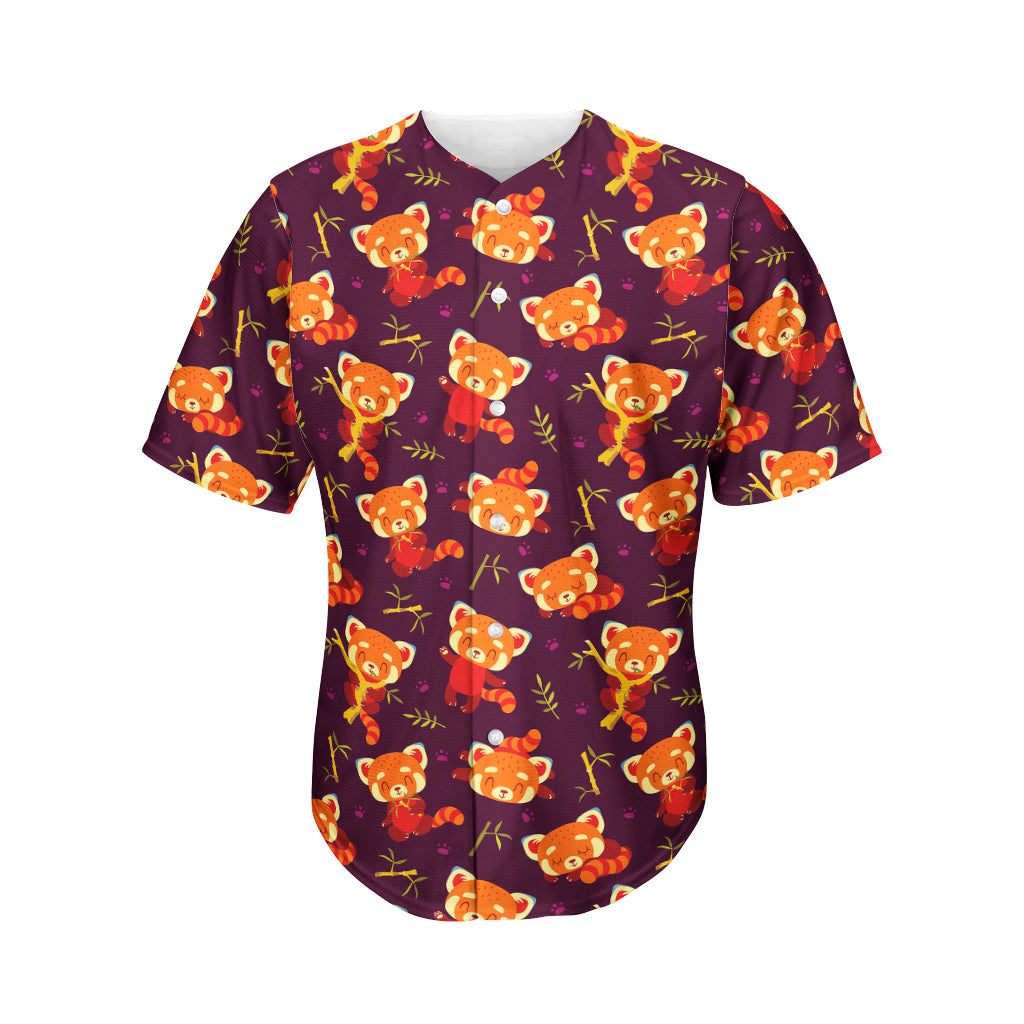 Cute Cartoon Red Panda Pattern Print Men's Baseball Jersey