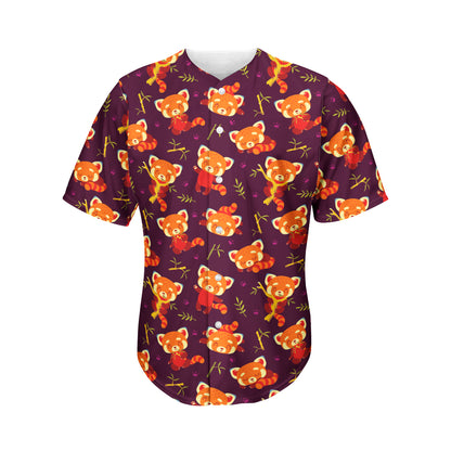 Cute Cartoon Red Panda Pattern Print Men's Baseball Jersey